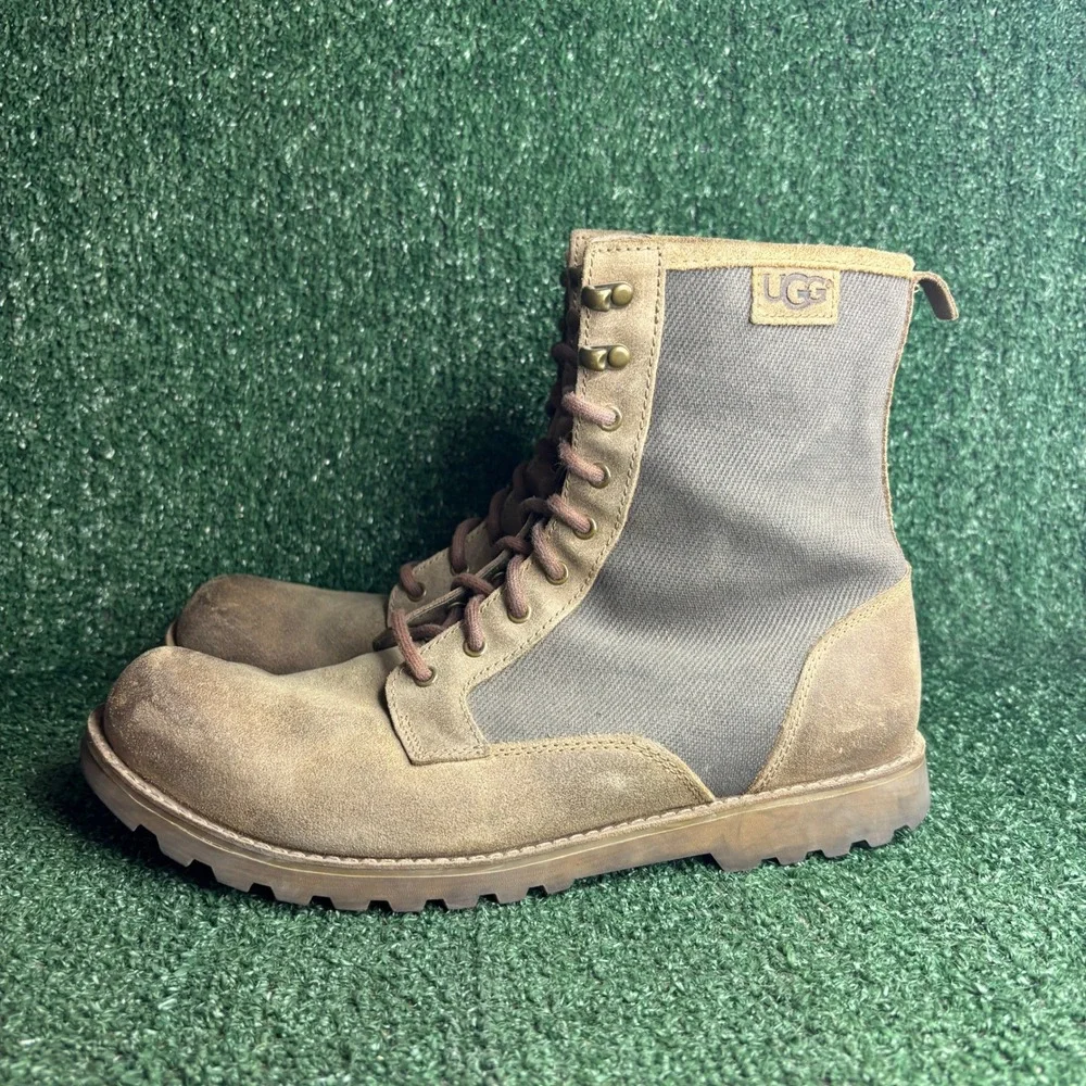 UGG Montgomery Nubuck Canvas Suede Lace Up Combat Military Boots Brown Mens‎ 12
